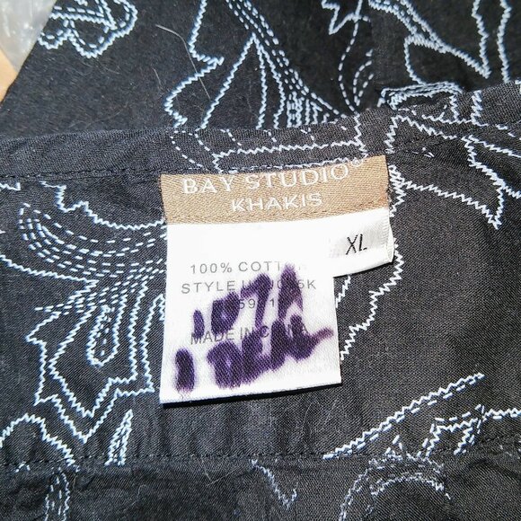 Bay Studio Women’s Floral Blouse Black & White Size XL Button Front Khakis Top - Picture 6 of 6